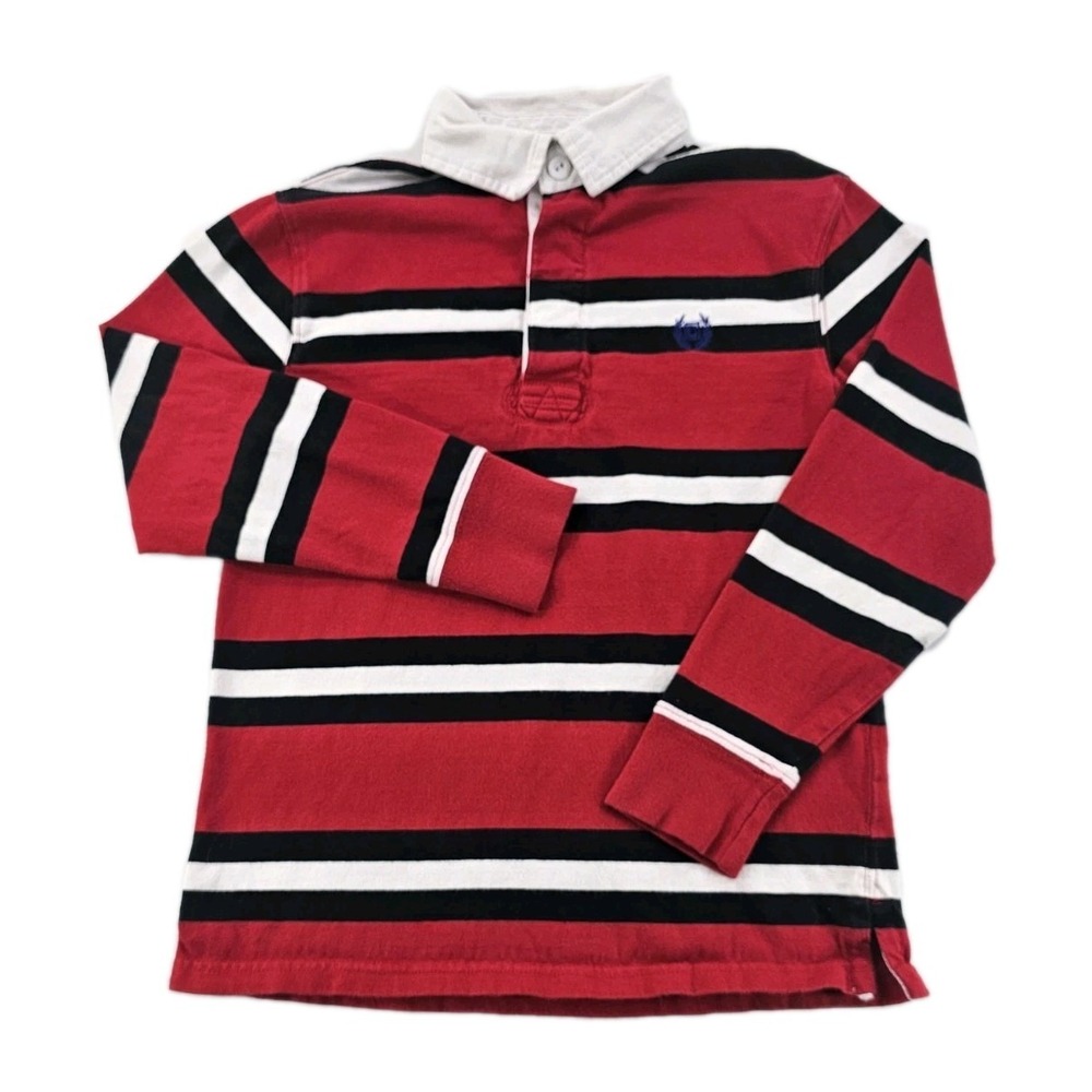 Chaps Ralph Lauren Boys Rugby Shirt Childs Small 8 Red Black White Stripe Logo